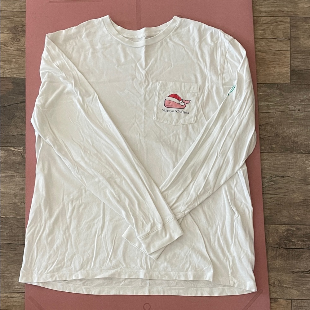 Vineyard Vines Men's White Long Sleeve Tee with Pink Logo